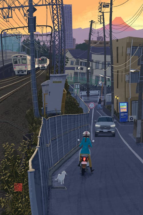 小川真二郎《つつじヶ丘駅西側の線路沿いの坂道》